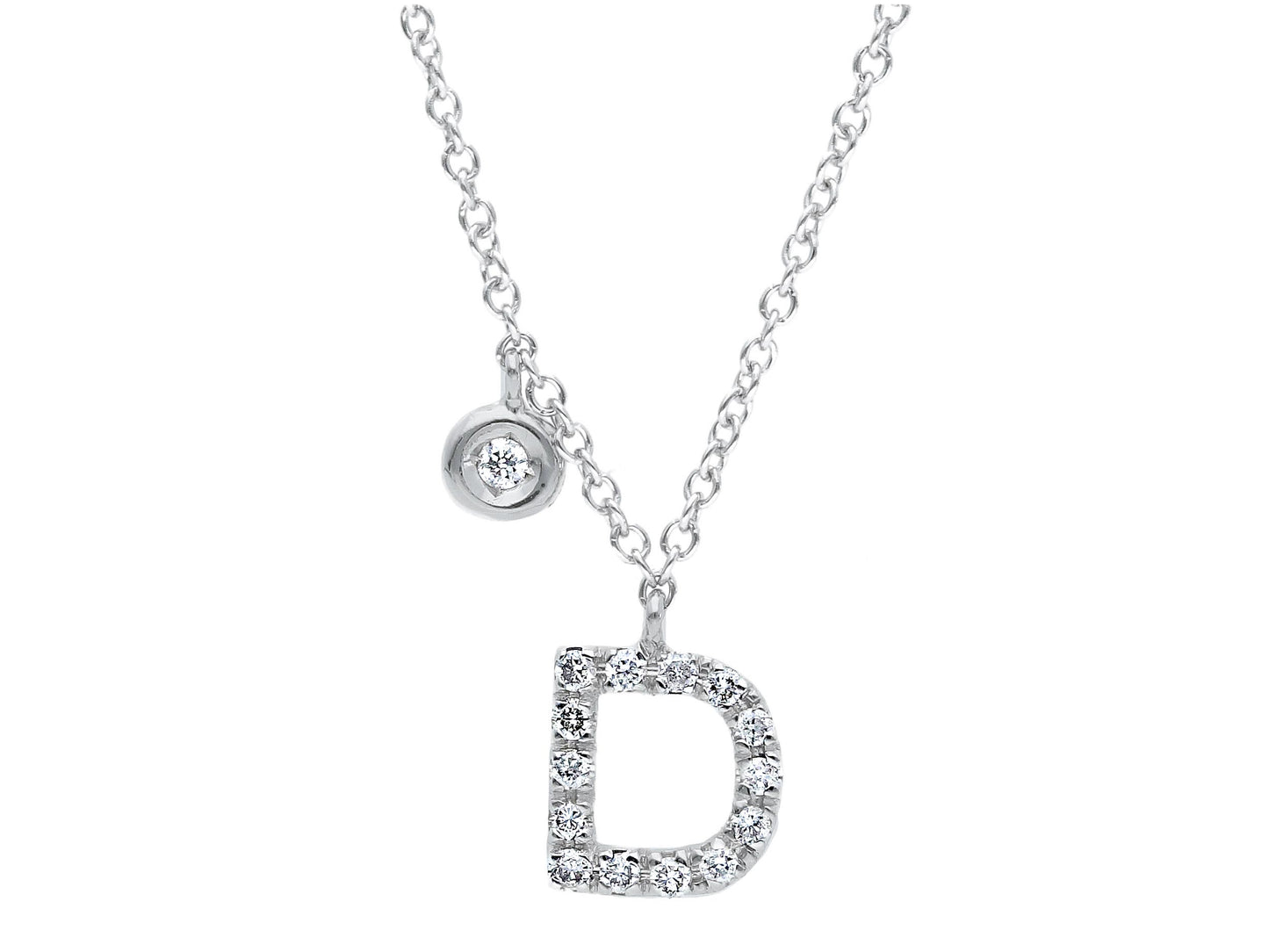 18K WHITE GOLD NECKLACE, ROLO LINK WITH PENDANT INITIAL LETTER AND DIAMONDS
