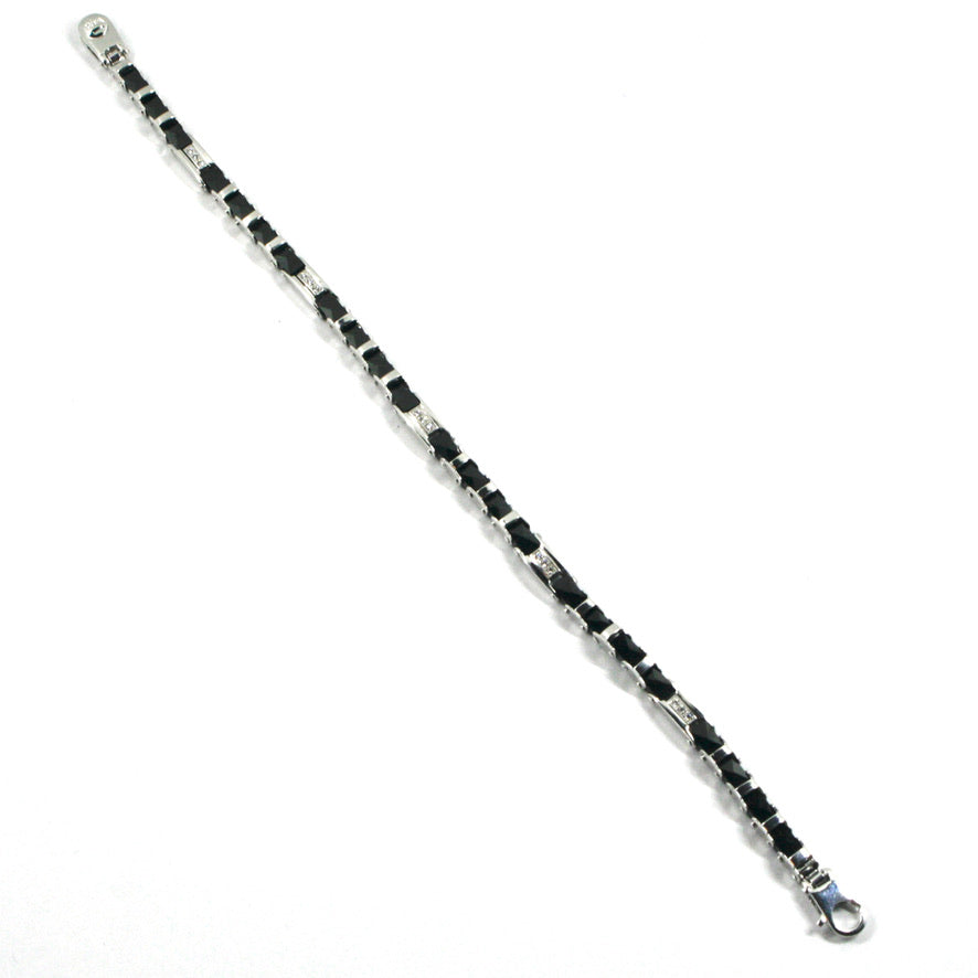Bracciale Arcadia in argento 925 e ceramica nera, tubolare, spessore 4.5 mm, lunghezza 21 cm, Made in Italy