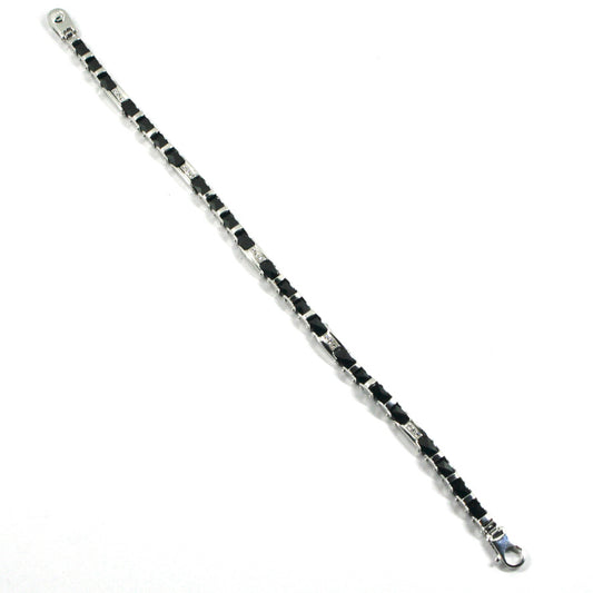 Bracciale Arcadia in argento 925 e ceramica nera, tubolare, spessore 4.5 mm, lunghezza 21 cm, Made in Italy