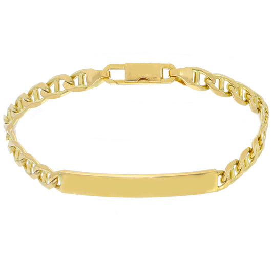 18K YELLOW GOLD BRACELET, 5MM MARINARA LINK AND ENGRAVABLE PLATE