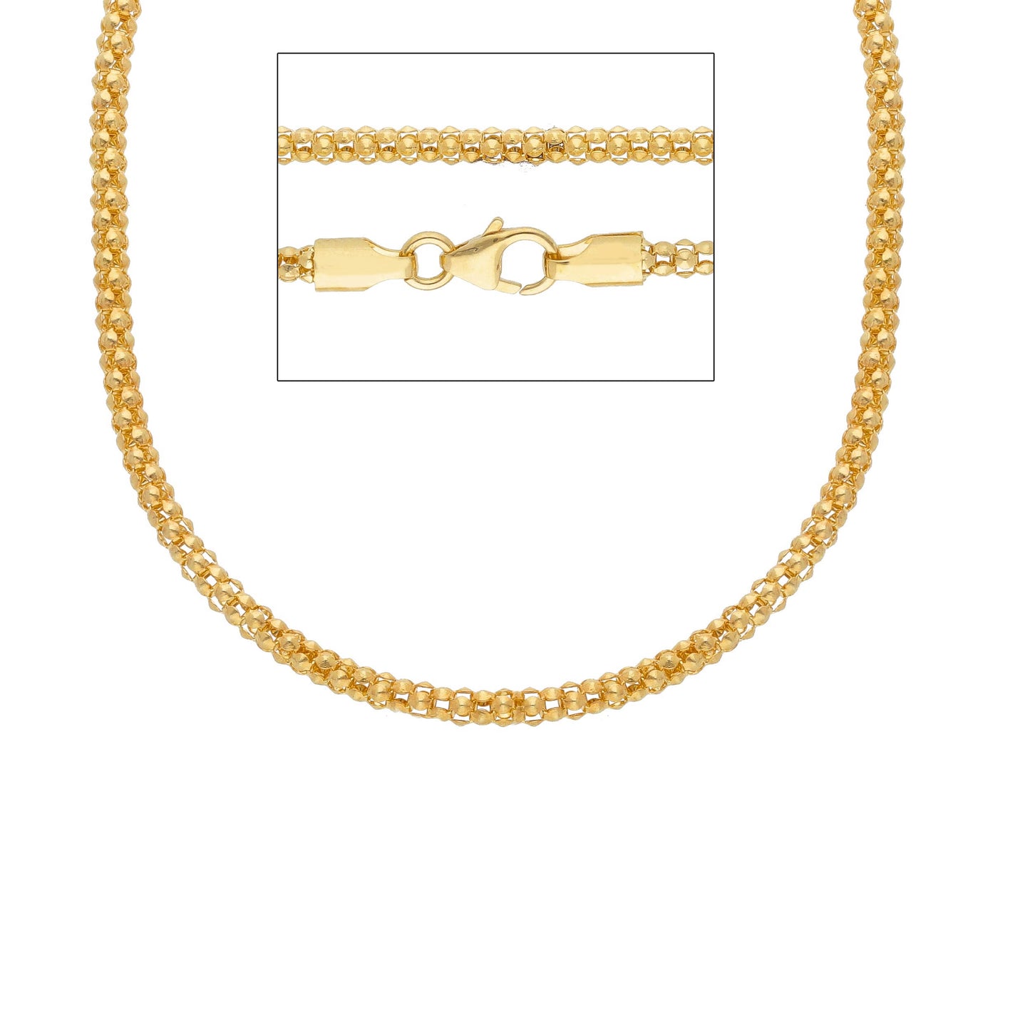 18K YELLOW OR WHITE OR ROSE GOLD CHAIN, BASKET LINK, 2.8 MM THICKNESS, 45 CM