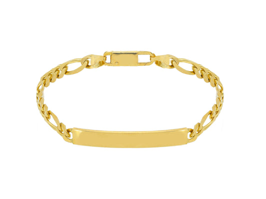 18K YELLOW GOLD BRACELET, FIGARO LINK, 3+1, 4.2 MM AND ENGRAVABLE PLATE 