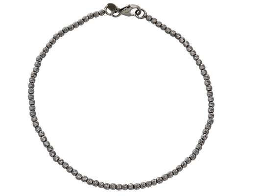 18K BLACK GOLD BRACELET, SPHERES, WORKED BALLS, 2 MM DIAMETER, 18 OR 20 CM 