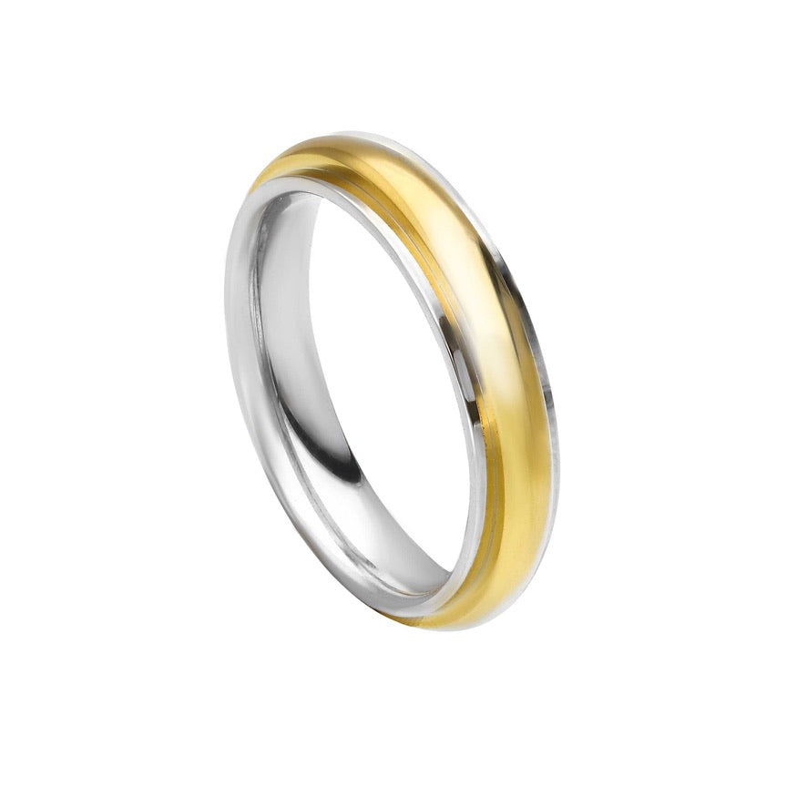 Anello Unoaerre fede nuziale, spessore 4mm, oro giallo con bordo bianco 750 18k