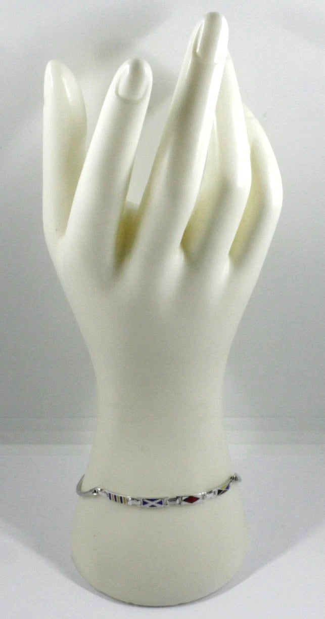 Bracciale semirigido Arcadia in argento 925 con bandiere smaltate a fuoco, spessore 4 mm, lunghezza 20.5 cm, Made in Italy