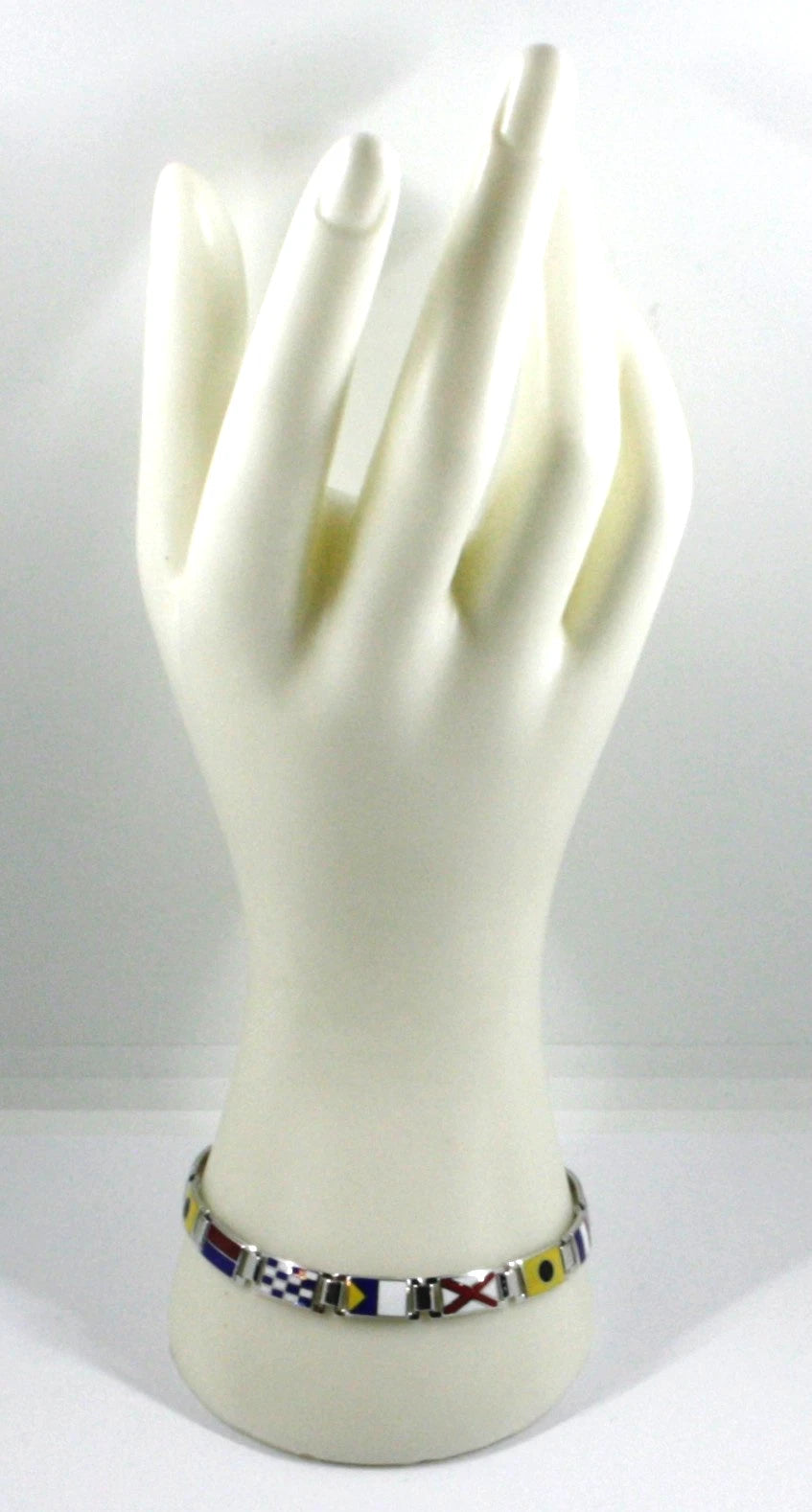 Arcadia-Armband aus 925er Silber mit emaillierten nautischen Flaggen, Stärke 6,5 mm, Länge 20,5 cm, hergestellt in Italien