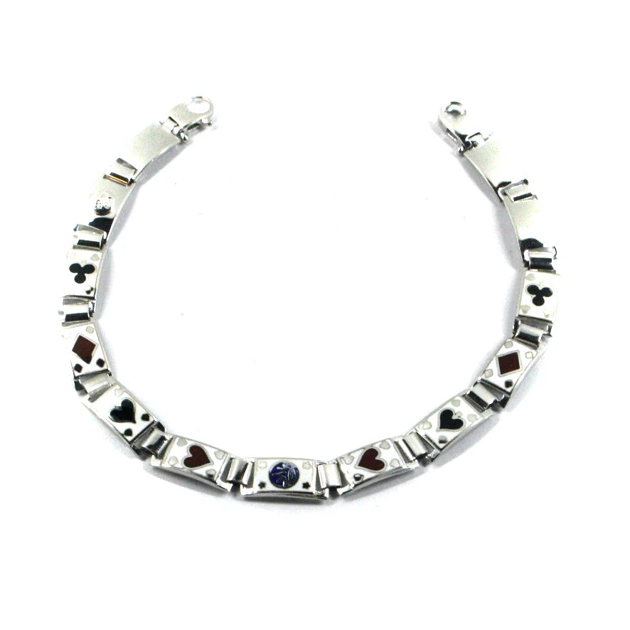 Arcadia-Armband aus 925er Sterlingsilber mit emaillierten Kartensymbolen, Stärke 6,5 mm, Länge 20,5 cm, hergestellt in Italien