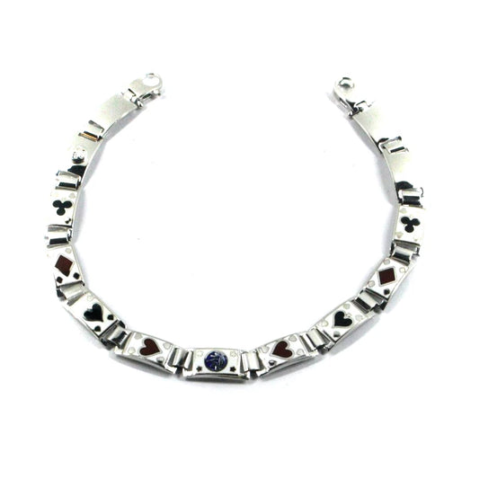 Arcadia-Armband aus 925er Sterlingsilber mit emaillierten Kartensymbolen, Stärke 6,5 mm, Länge 20,5 cm, hergestellt in Italien