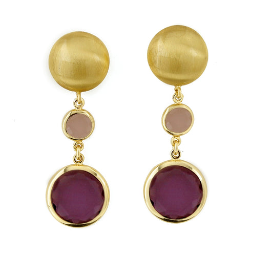 Orecchini pendenti Aquaforte in argento 925 placcati oro giallo con paste vitree nei toni ametista e rosa