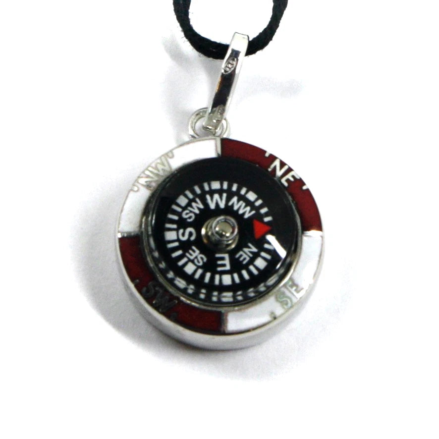 Arcadia Kompassanhänger (17 mm Durchmesser) aus 925er Silber mit Emaille-Verzierung, hergestellt in Italien