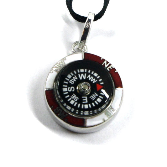 Arcadia Kompassanhänger (17 mm Durchmesser) aus 925er Silber mit Emaille-Verzierung, hergestellt in Italien