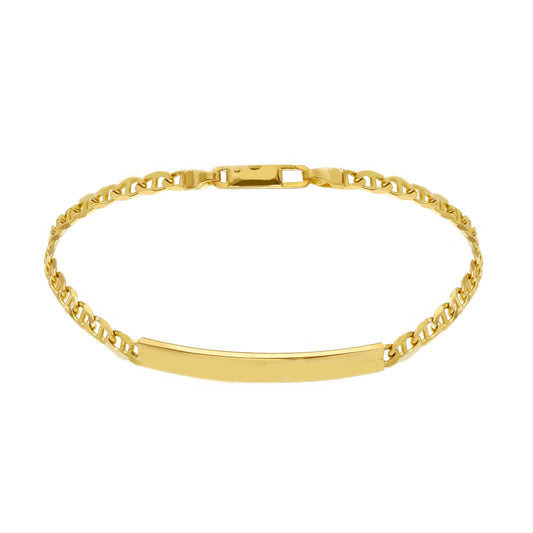 18K YELLOW GOLD BRACELET, 3MM MARINARA LINK AND ENGRAVABLE PLATE
