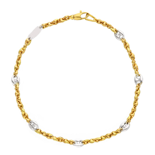 BRACELET IN YELLOW AND WHITE GOLD, 18K, SAILOR'S LINK, 4 MM THICKNESS, 21 CM