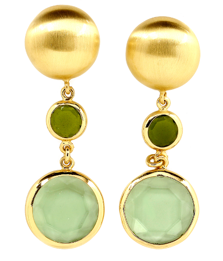 Orecchini pendenti Aquaforte in argento 925 placcati oro giallo con paste vitree nei toni del verde
