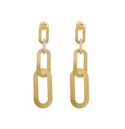 Orecchini Aquaforte pendenti in argento 925, triplo ovale lavorato e cubic zirconia, 8.5cm